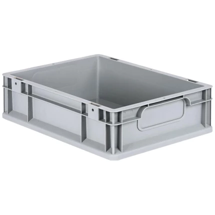 Lagerkasse grå plast 400×300×120 mm, lukkede greb