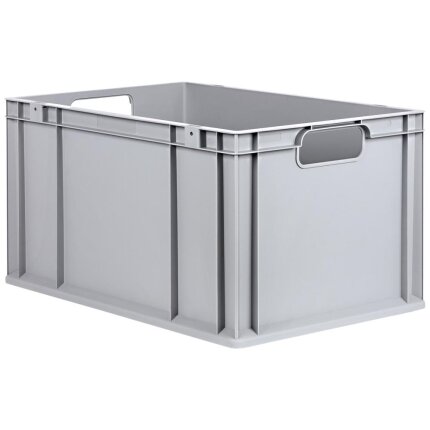 Lagerkasse grå plast 600×400×320 mm, åbne greb