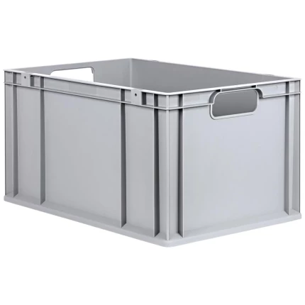 Lagerkasse grå plast 600×400×320 mm, åbne greb