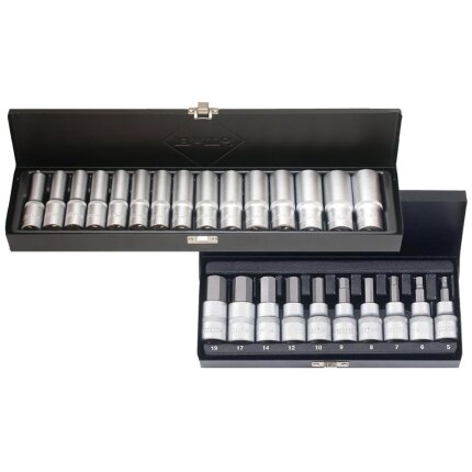 Topsæt 1/2″, lange toppe 10-24mm+stifttoppe 5-19mm