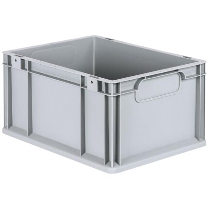 Lagerkasse grå plast 400×300×220 mm, lukkede greb