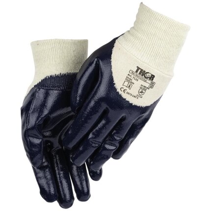 Nitril-handsker blå halvdyp m/rib 7125