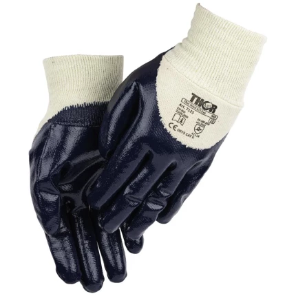 Nitril-handsker blå halvdyp m/rib 7125