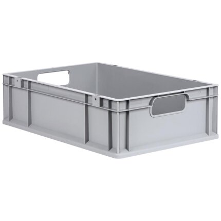 Lagerkasse grå plast 600×400×170 mm, åbne greb