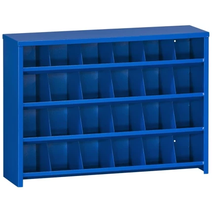 Boltreol blålakeret metal 800×560×220mm, 24 rum
