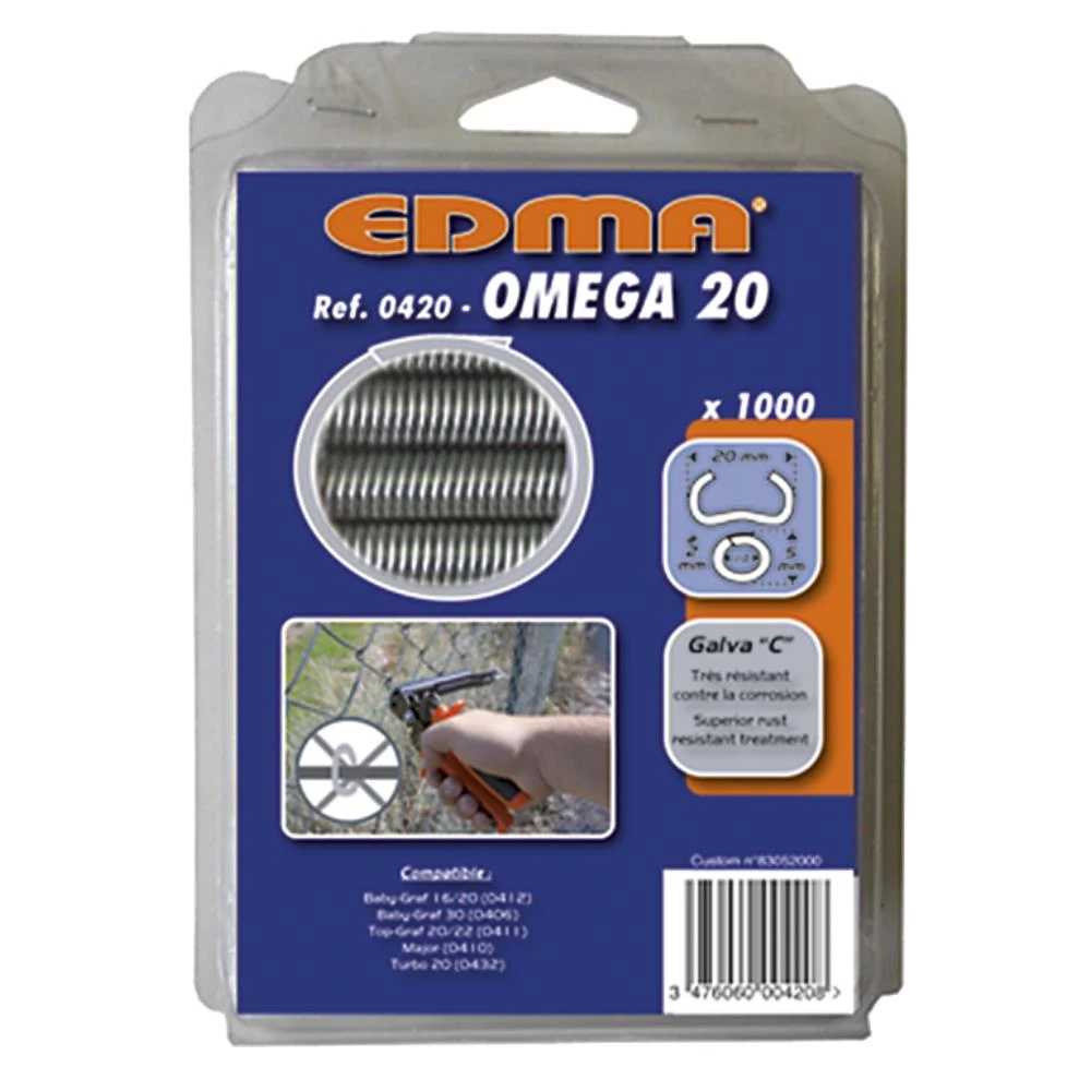 Clips Edma Omega 20 galv. 1000 stk Clips Edma Omega 20 galv. 1000 stk