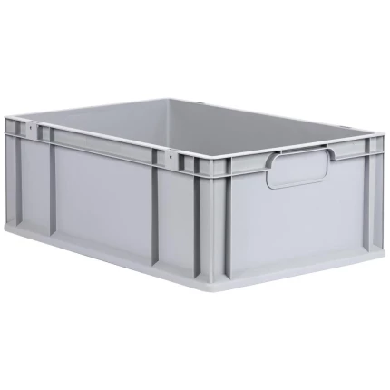 Lagerkasse grå plast 600×400×220 mm, lukkede greb