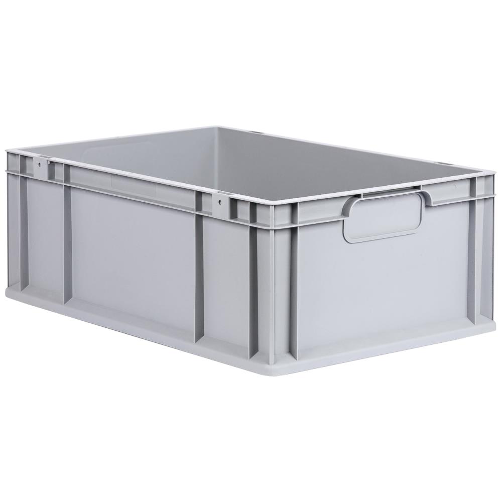 Lagerkasse grå plast 600×400×220 mm, lukkede greb Lagerkasse grå plast 600×400×220 mm, lukkede greb