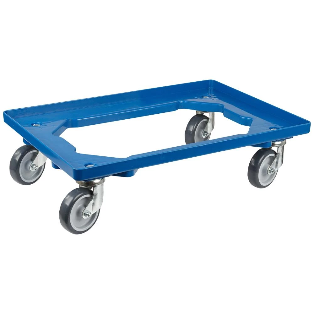 Transportvogn, blå plast m/drejelige gummihjul Transportvogn, blå plast m/drejelige gummihjul