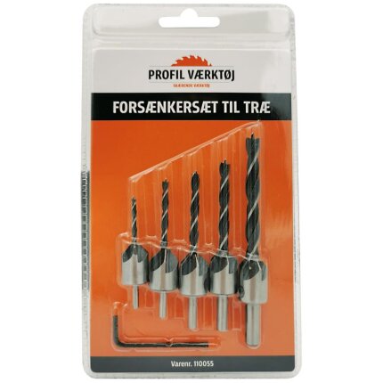 Forsænkersæt t/træ 3-8mm, 5stk