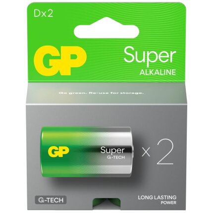 Batteri Super Alkaline D 13A/LR20 1,5V, 2 stk
