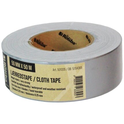 Lærredstape vandtæt ekstra stærk sølv 50mm×50mtr