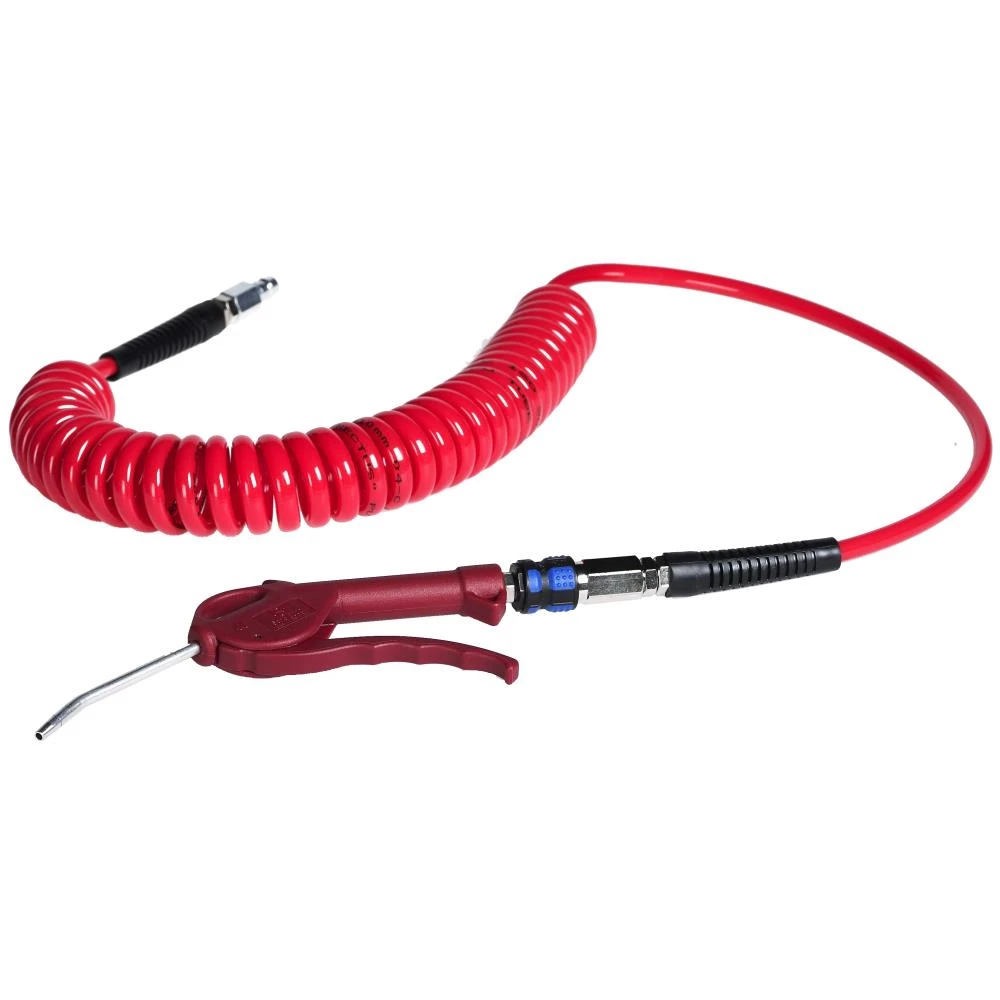 Spiralslange-/blæsepistolsæt rød 8/10mm × 7,5/6mtr Spiralslange-/blæsepistolsæt rød 8/10mm × 7,5/6mtr