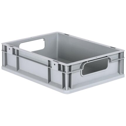 Lagerkasse grå plast 400×300×120 mm, åbne greb