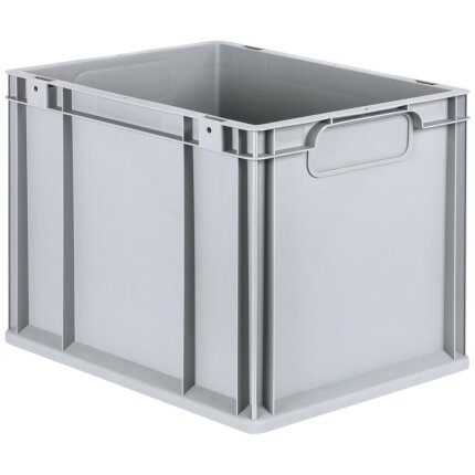 Lagerkasse grå plast 400×300×320 mm, lukkede greb