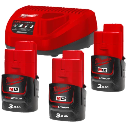 Startsæt M12, 3×B3 3Ah + lader C12C, NRG-303
