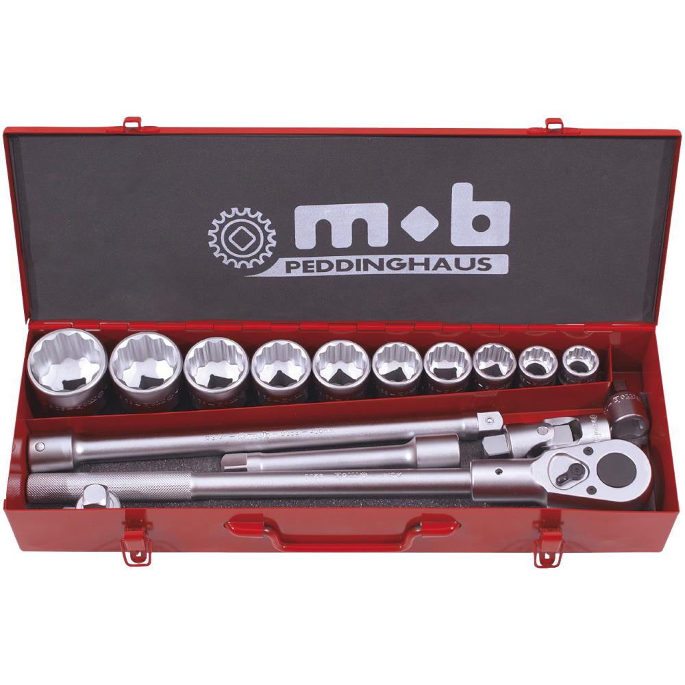 Topnøglesæt 3/4″ 12kt 16 dele i metal Topnøglesæt 3/4″ 12kt 16 dele i metal