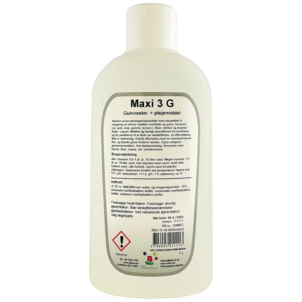 Maxi3 G gulvvaske-/plejemiddel 1 ltr Maxi3 G gulvvaske-/plejemiddel 1 ltr