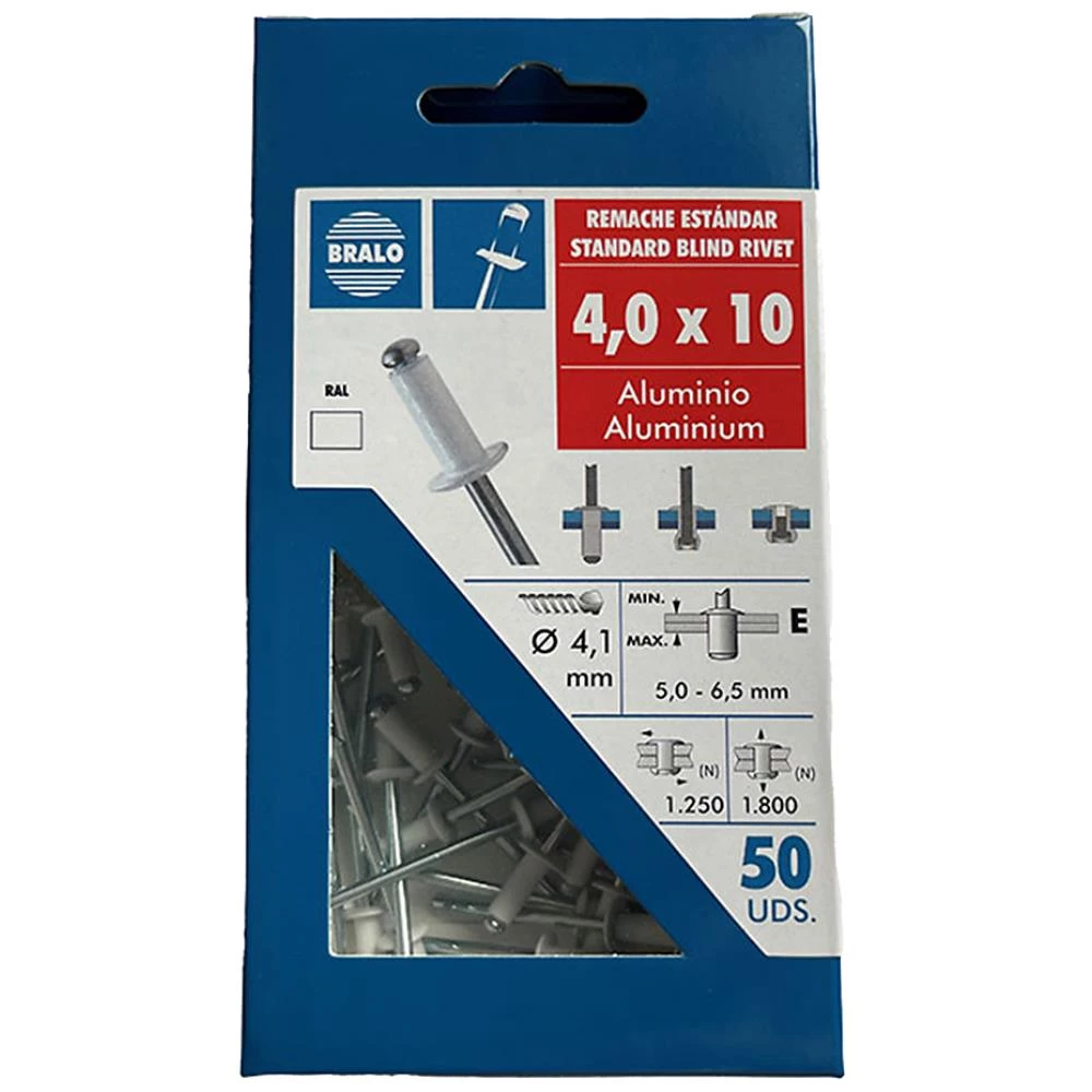 Bralo blindnitte hvid alu/stål 4,0×10mm, 50stk Bralo blindnitte hvid alu/stål 4,0×10mm, 50stk