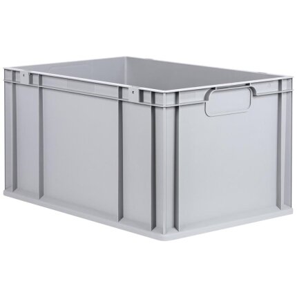 Lagerkasse grå plast 600×400×320 mm, lukkede greb