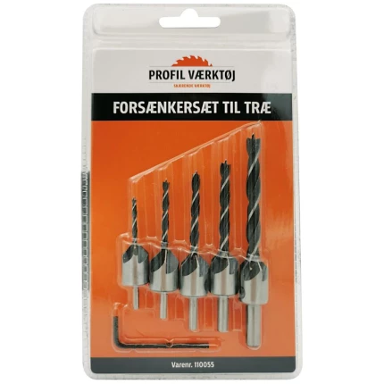 Forsænkersæt t/træ 3-8mm, 5stk