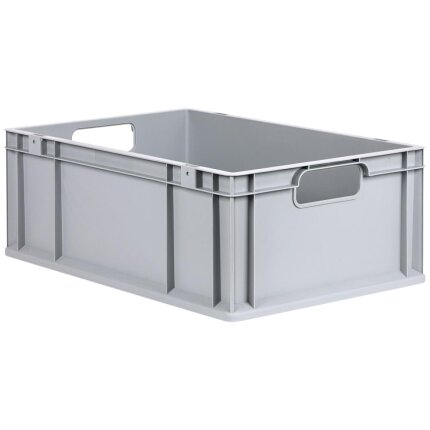 Lagerkasse grå plast 600×400×220 mm, åbne greb