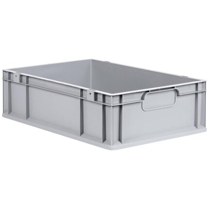 Lagerkasse grå plast 600×400×170 mm, lukkede greb