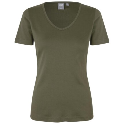 T-shirt interlock V-hals dame 0506 oliven 2XL