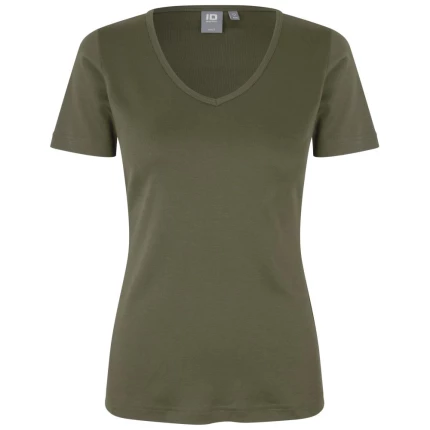 T-shirt interlock V-hals dame 0506 oliven 2XL