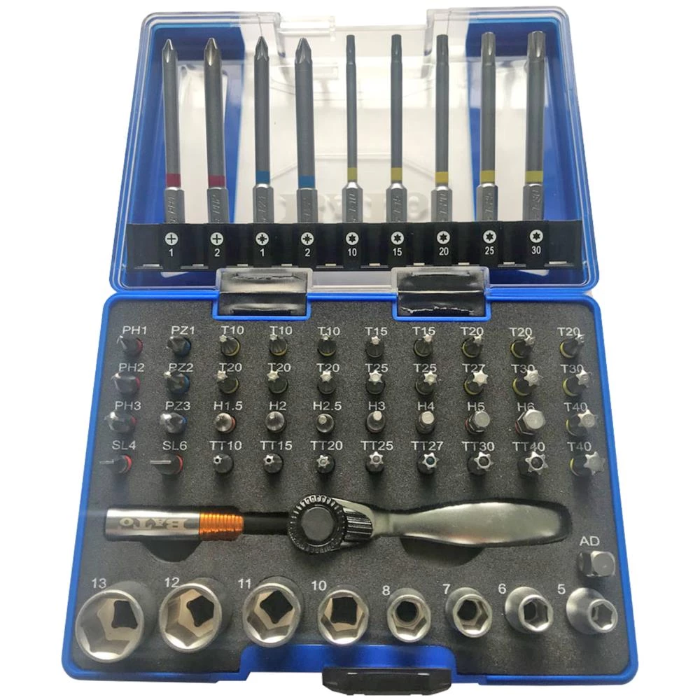 Bits-/topsæt 1/4″ lange+korte bits+toppe 60dele Bits-/topsæt 1/4″ lange+korte bits+toppe 60dele