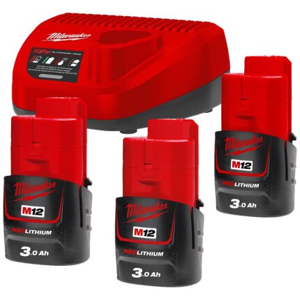 Startsæt M12, 3×B3 3Ah + lader C12C, NRG-303