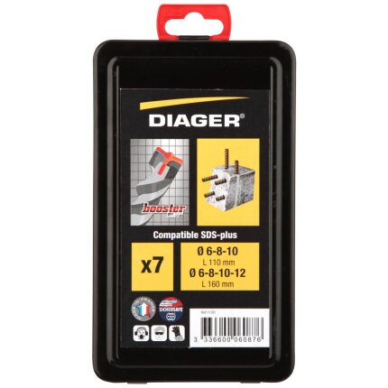 Diager hammerbor SDS+ 3-skærs 6-12 mm, sæt 7 stk