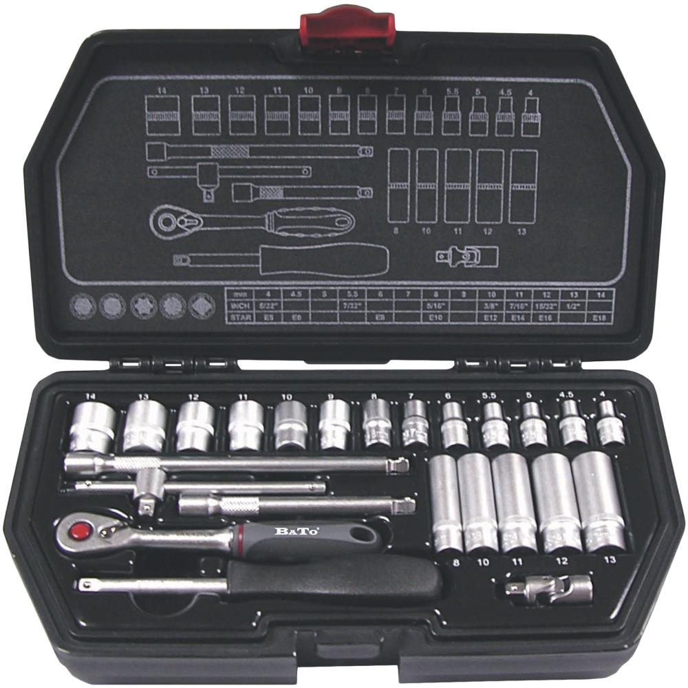 Topnøglesæt 1/4″ 24 dele Topnøglesæt 1/4″ 24 dele
