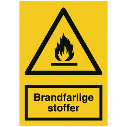 Advarselsskilt plast A4 ‘Brandfarlige stoffer’
