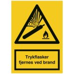 Adv.skilt plast A4 ‘Trykflasker fjernes ved brand’