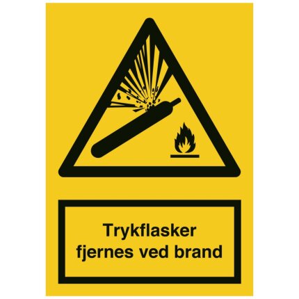 Adv.skilt plast A4 ‘Trykflasker fjernes ved brand’