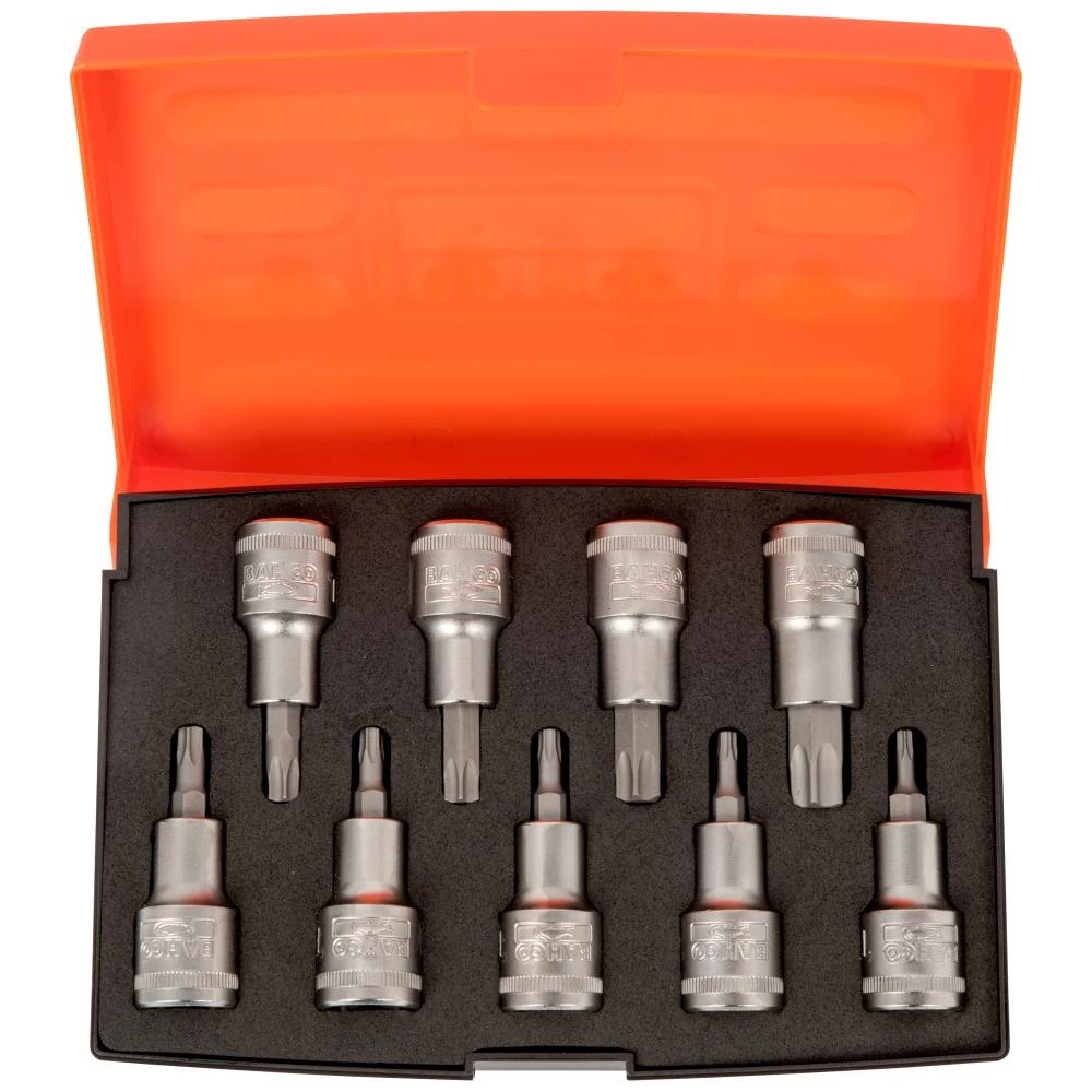 Torx-topsæt 1/2″ 4kt, 9 korte toppe TX20-60 Torx-topsæt 1/2″ 4kt, 9 korte toppe TX20-60