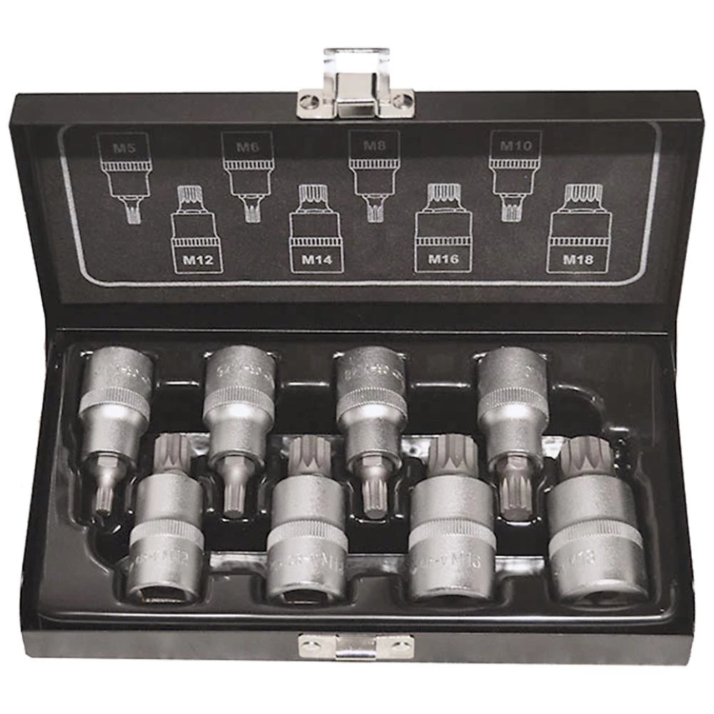 Stifttopsæt 1/2″ 4kt, XZN 5-18, 8 dele Stifttopsæt 1/2″ 4kt, XZN 5-18, 8 dele