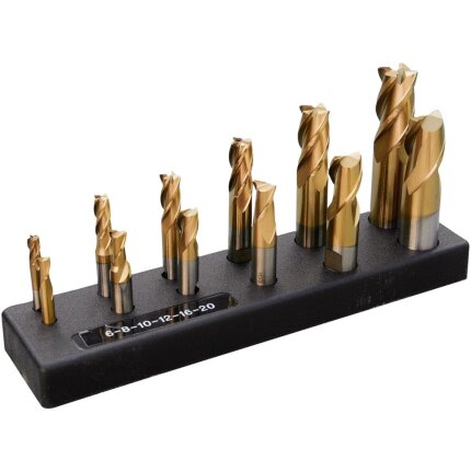 Endefræsersæt HSS-TiN 6-20mm 12 stk+holder