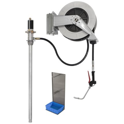 Olieanlæg m/luftpumpe, man.pistol, slangerulle 15m