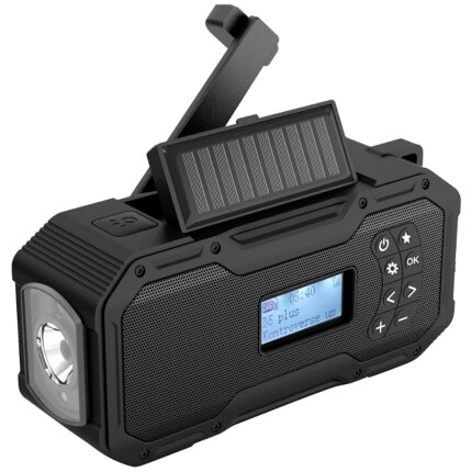 Nødradio m/håndsving, solceller og lygte, 5000mAh