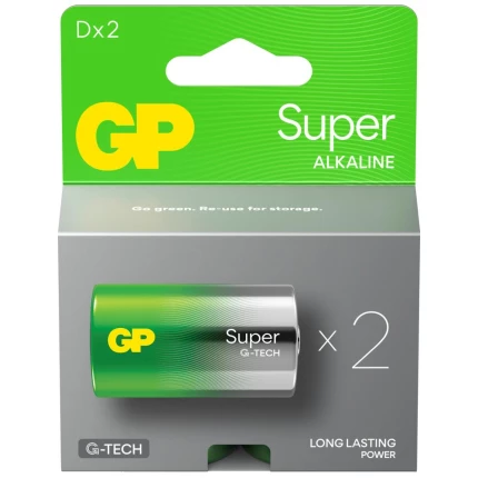 Batteri Super Alkaline D 13A/LR20 1,5V, 2 stk